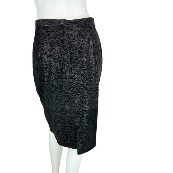 Vintage 80's Gino di Giorgio Black Leather Embossed New Wave Knee Length Skirt L - Picture 4 of 10
